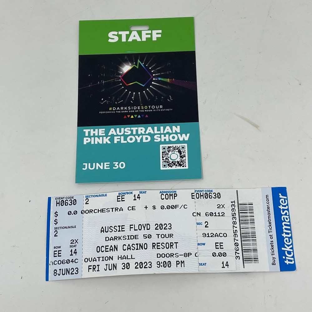 The Australian Pink Floyd Show 2023 Darkside 50 Tour Ticket Stub and Staff Pass